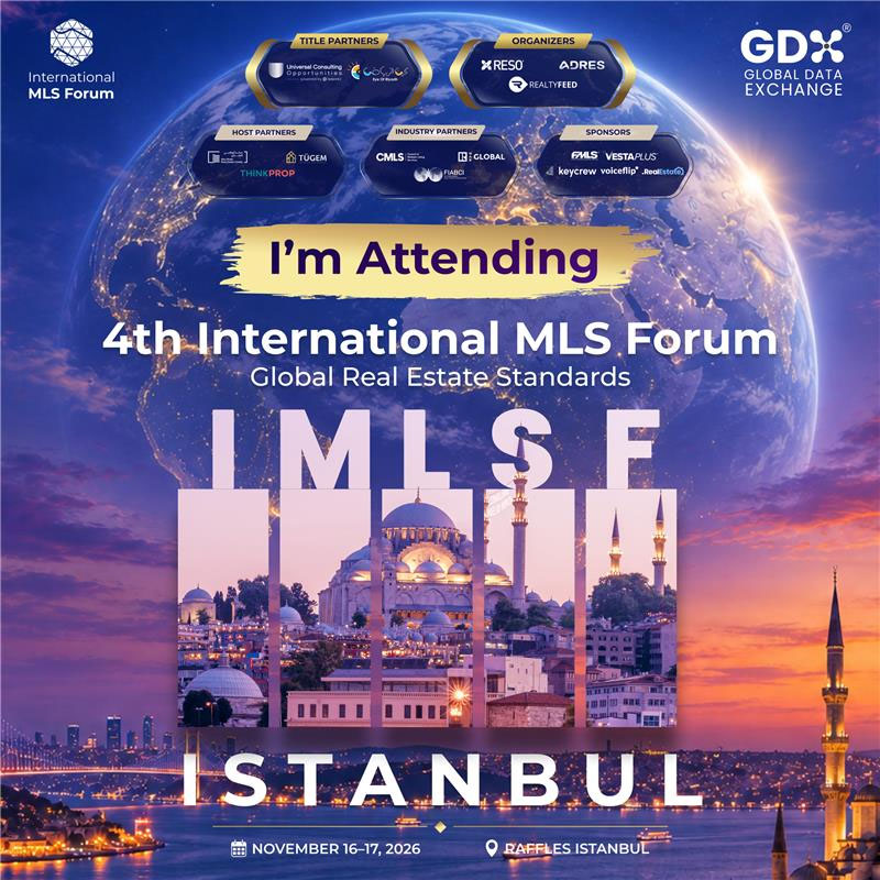 International MLS Forum attendance announcement with pale Istanbul panorama lettering against a sunset globe